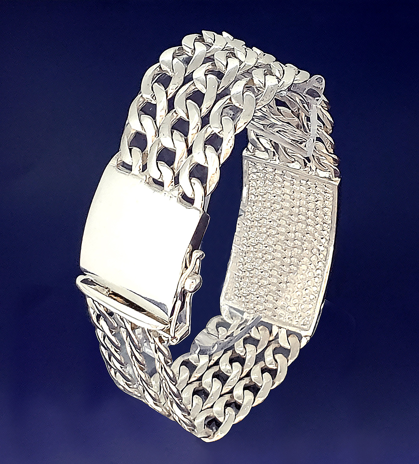 26 mm Solid Heavy Sterling Silver 3 Row Cuban Link ID Bracelet 8 Inches 65 Grams