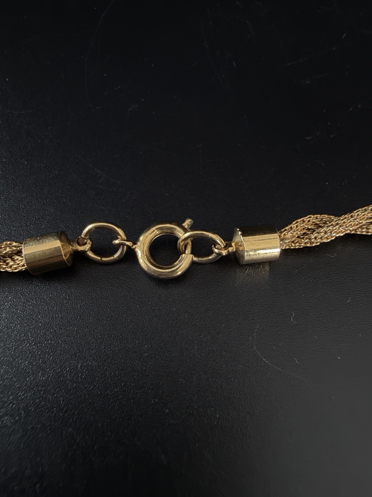 Vtg 50’s 60’s Fixed Lariat Waterfall Necklace Gold Mesh Black Rhinestone Tassel!