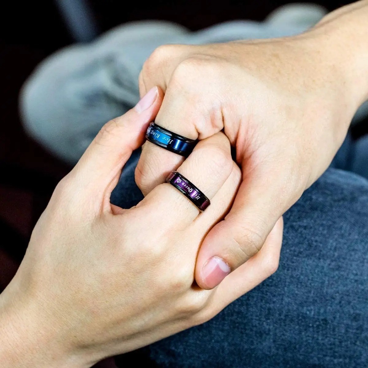 2PCS Her King His Queen Couple Rings Stainless Steel Wedding Promise Band #5-13