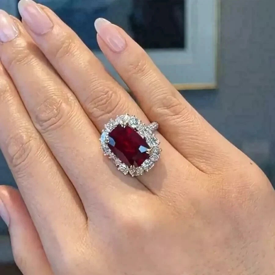 5.00 Ct Cushion Cut Natural Ruby Diamond Engagement Ring 14K Solid White Gold 6