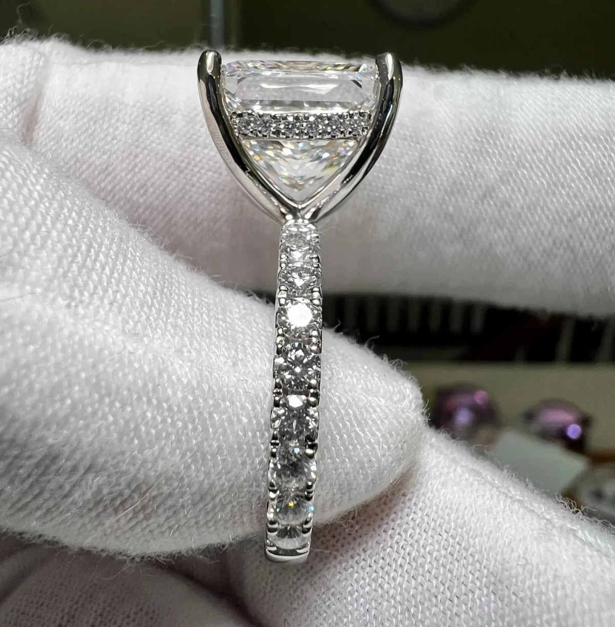 6 CT Certified Princess Cut White Diamond Ring, Tariffs FREE & Matching Studs.