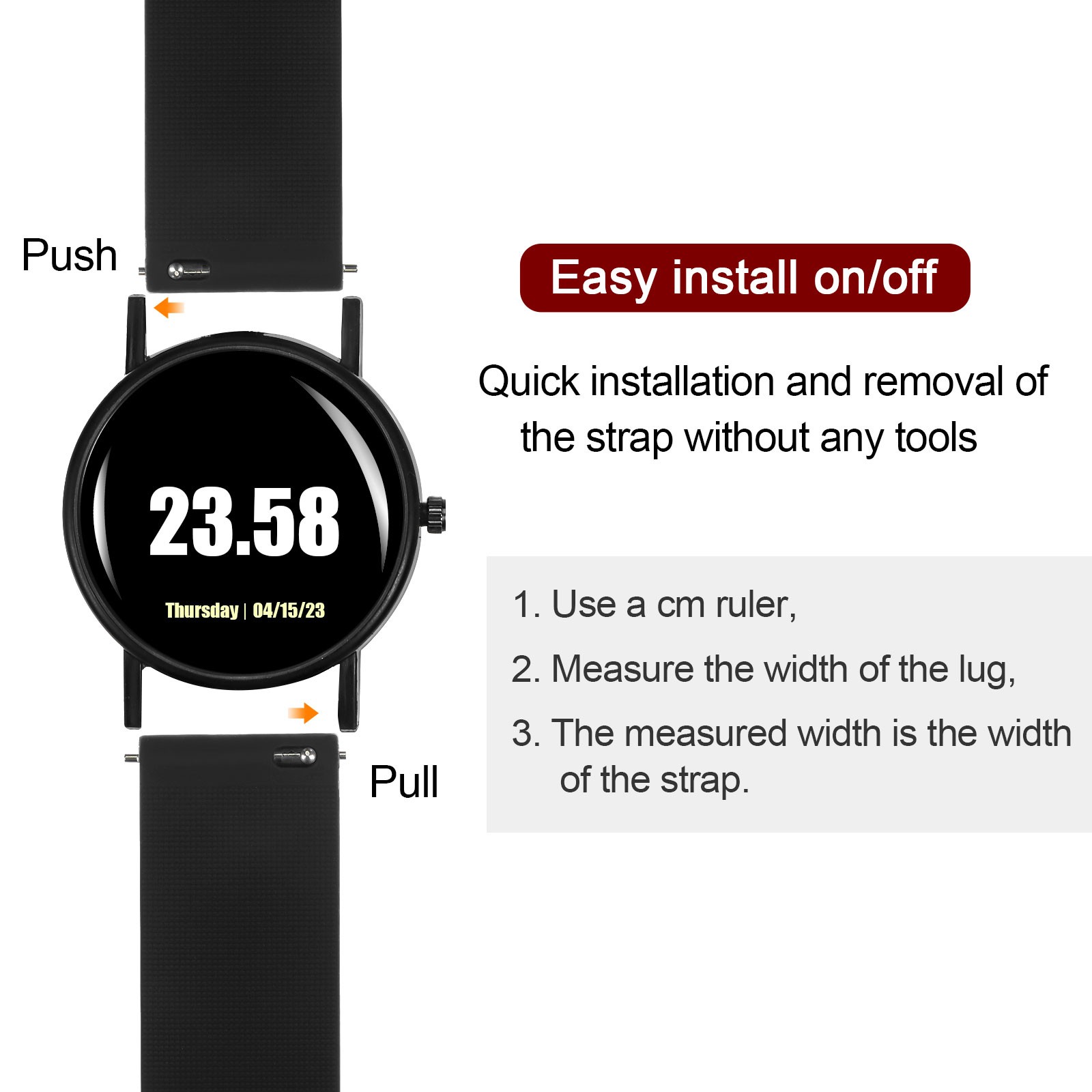 Silicone Watch Band 14mm Quick Release Soft Rubber Watch Strap Black