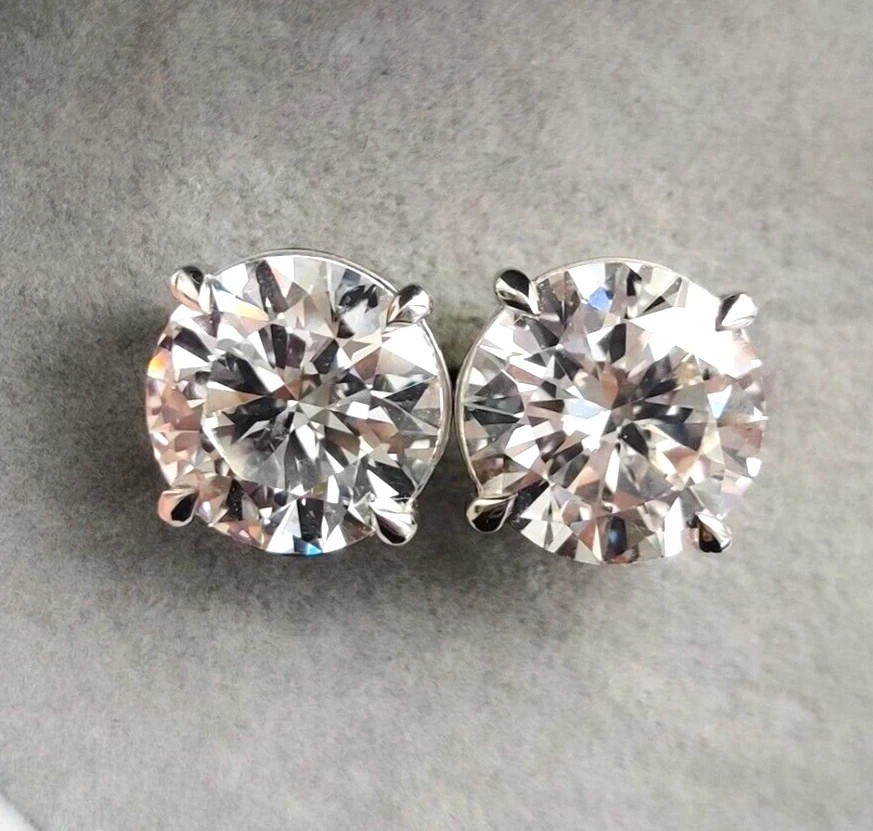 HUGE & RARE 14 Ct Certified Round White Diamond Solitaire Stud 925 Silver