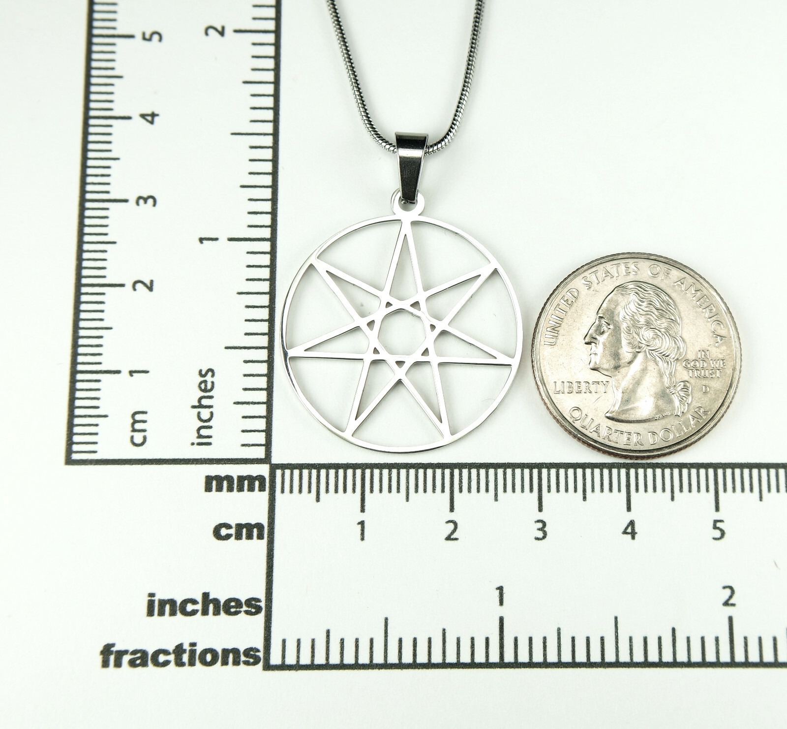 Septagram Necklace, 7 Pointed Star Heptagram Stainless Charm Pendant Chain Gift