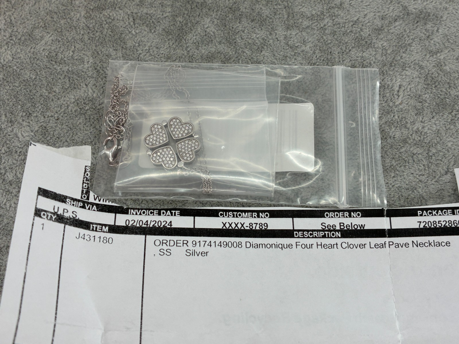 Diamonique Four Heart Clover Leaf Pave Convertible Pendant Necklace Sterling 925