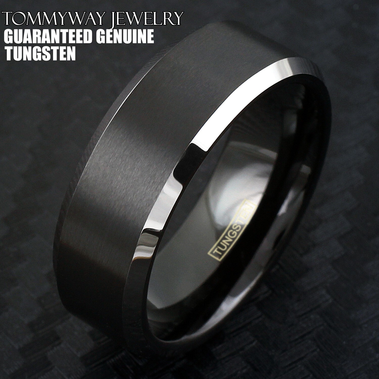 6/8mm Tungsten Carbide Men’s & Women Black Brushed Silver Edge Wedding Band Ring