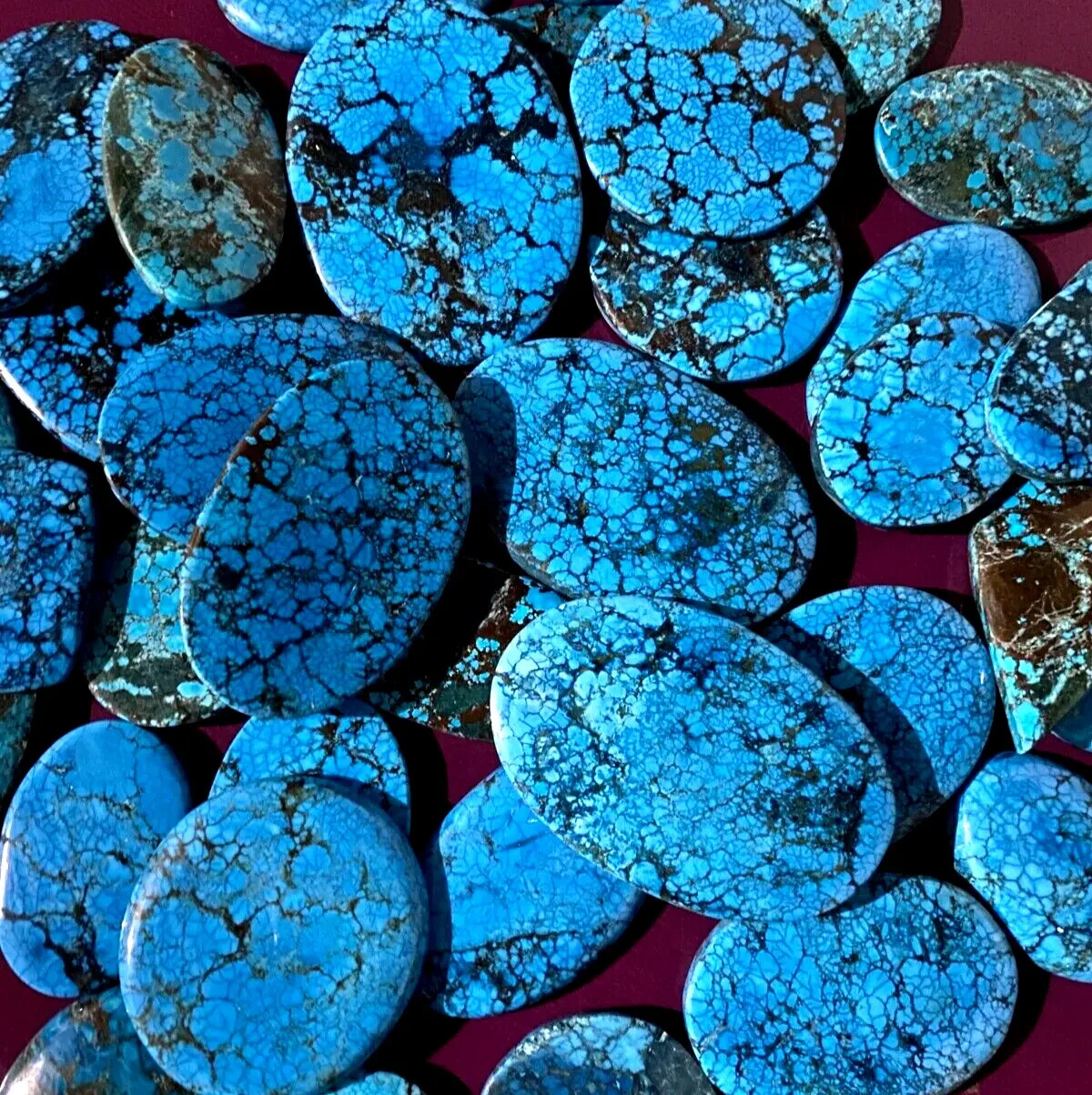 800 CT AAA Natural Oval Cut Spiderweb Blue Turquoise Untreated Gemstone Lot