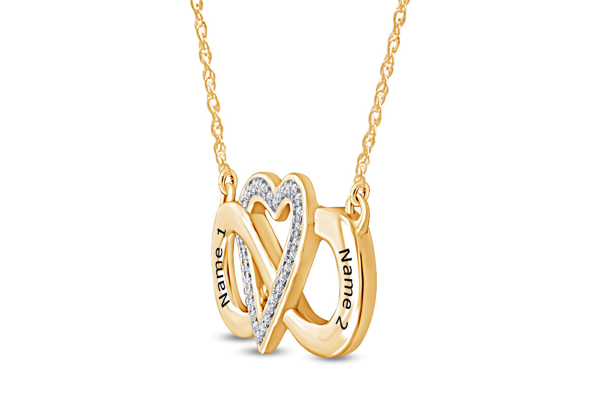 Natural Diamond Infinity & Heart Engravable Necklace in 14k Yellow Gold Plated