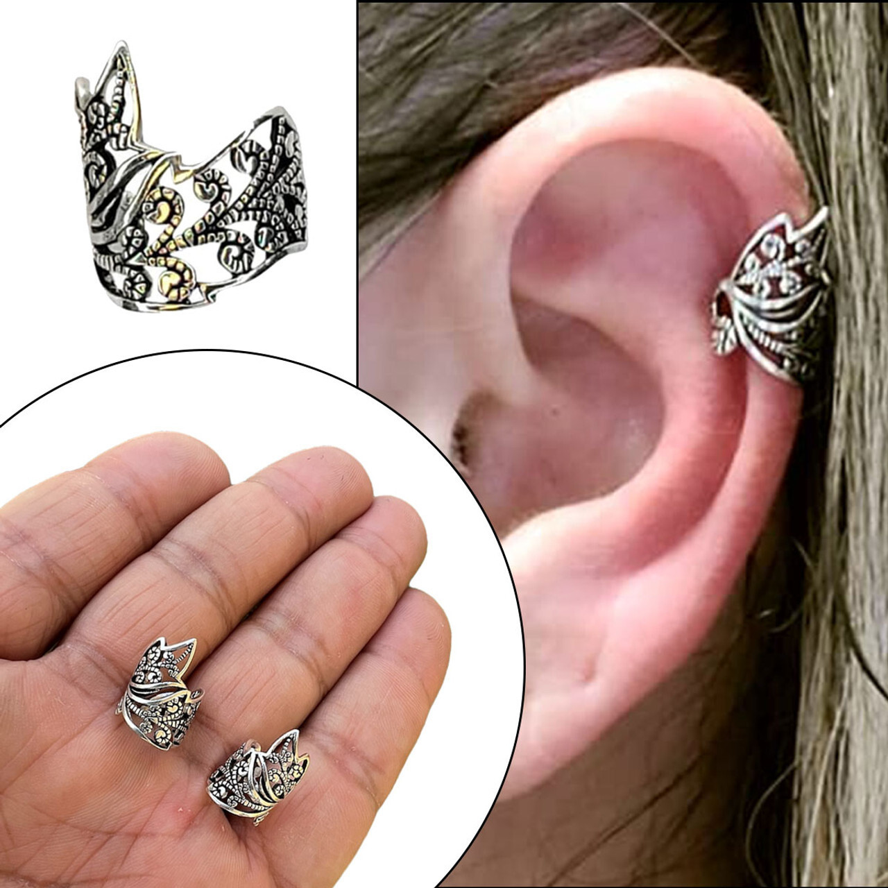 Adjustable Ear Cuffs Leaf Clip On Wrap Earring Conch Helix Non Piercing Jewelry