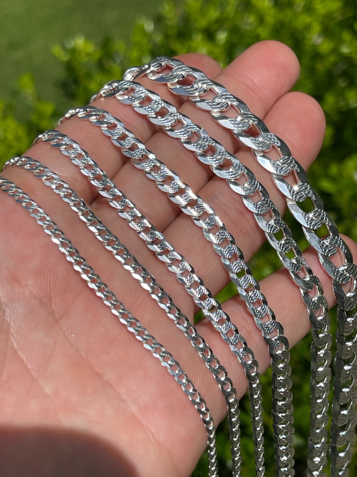 Solid 925 Silver Diamond Cut Flat Miami Curb Cuban Link Chain Necklace 3-11mm