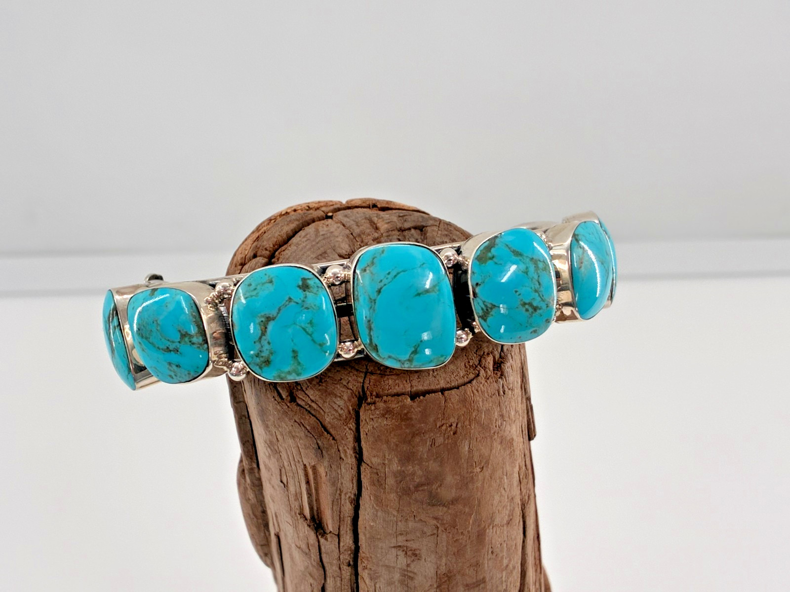 Chaco Canyon Kingman Turquoise 7 Stone Cuff Sterling Silver Bracelet Size 6.25in