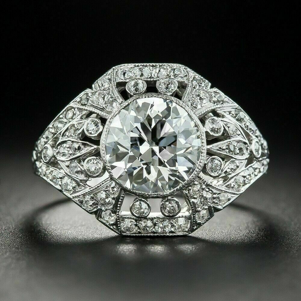 3.0 Ct Simulated Diamond Vintage Retro Wedding Cocktail Ring 925 Sterling Silver