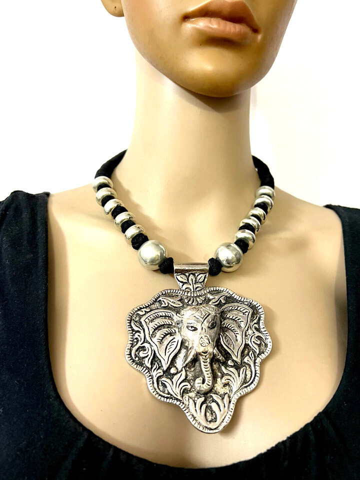 N7707 Handmade Ganesh Elephant Pendant Necklace Spiritual Hindu Yoga Gift Nepal