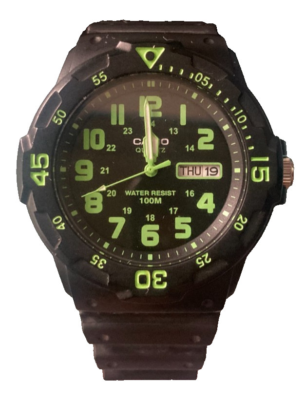 Casio Analog Watch 100M WR Day Date Green Dial Sport Dive Men