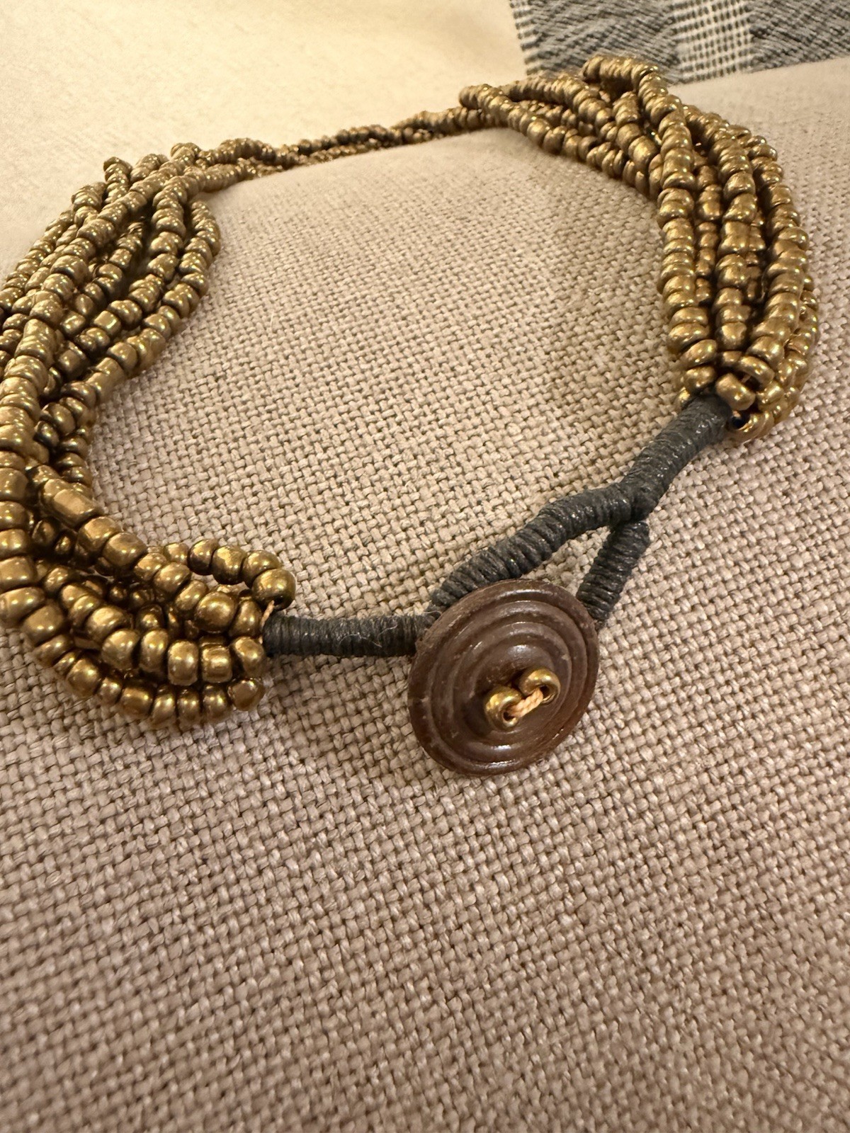 Multi-Strand Beaded Necklace Gold Tone Ball/Bead Chain Button Closure