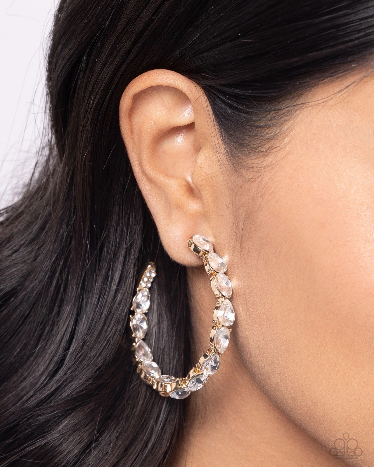 Gold Plated Clear Rhinestone Hoop Post Earrings