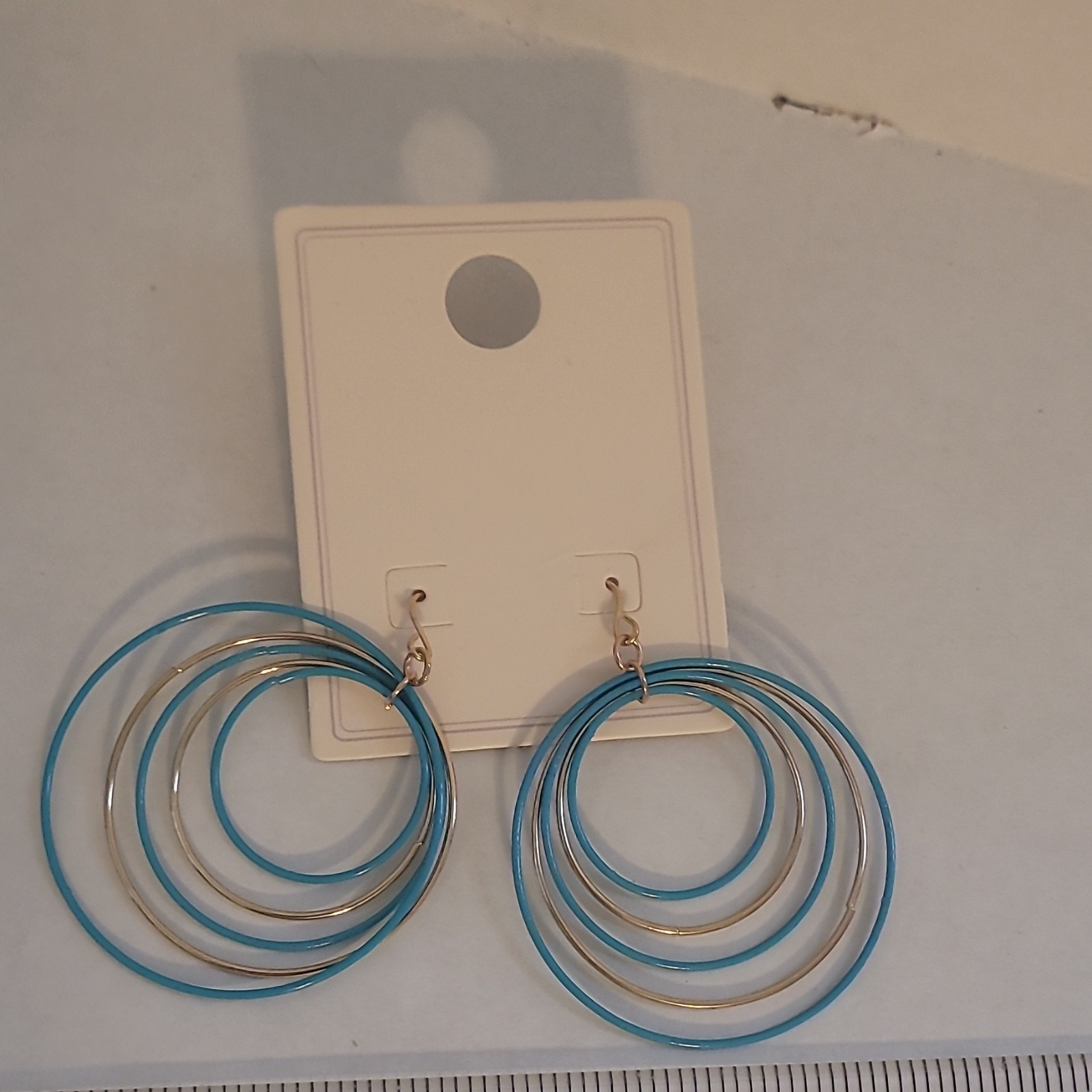 RAND Blue & Gold Tone Multi Hoop Dangle/Drop Hook Earrings- Never Worn