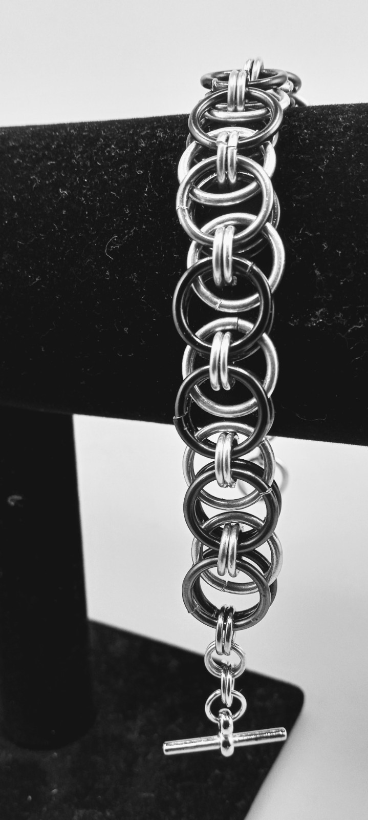 Helm Chainmail Weave Bracelet in Silver & Black Stainless Steel for All Adults