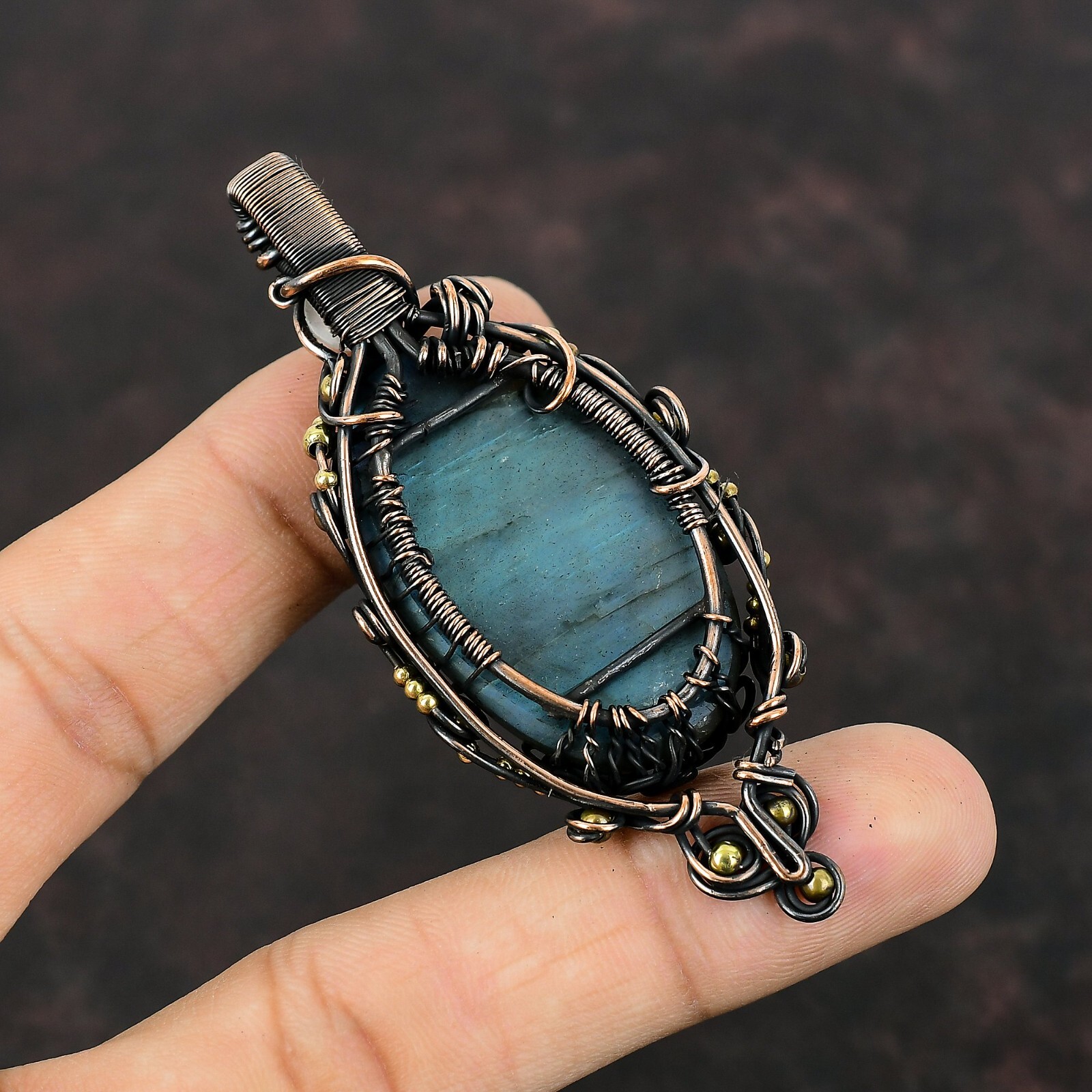 Labradorite Wire Wrapped Tree Of Life Pendant Handcrafted Copper Gift 3.11″