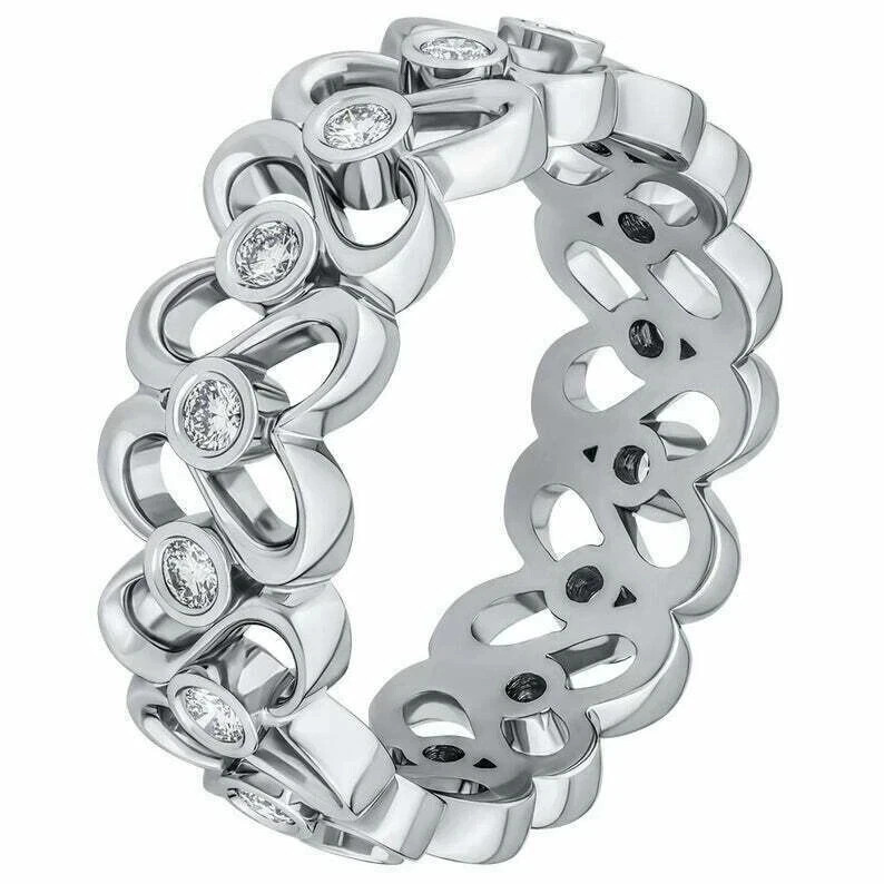 1 Ct Round Cut Moissanite Full Eternity Bezel Band 14k White Gold Plated