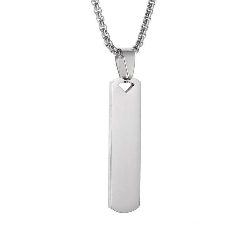 Stainless Steel Glossy Engravable Rectangular Pendant Necklace for Men Fashion S
