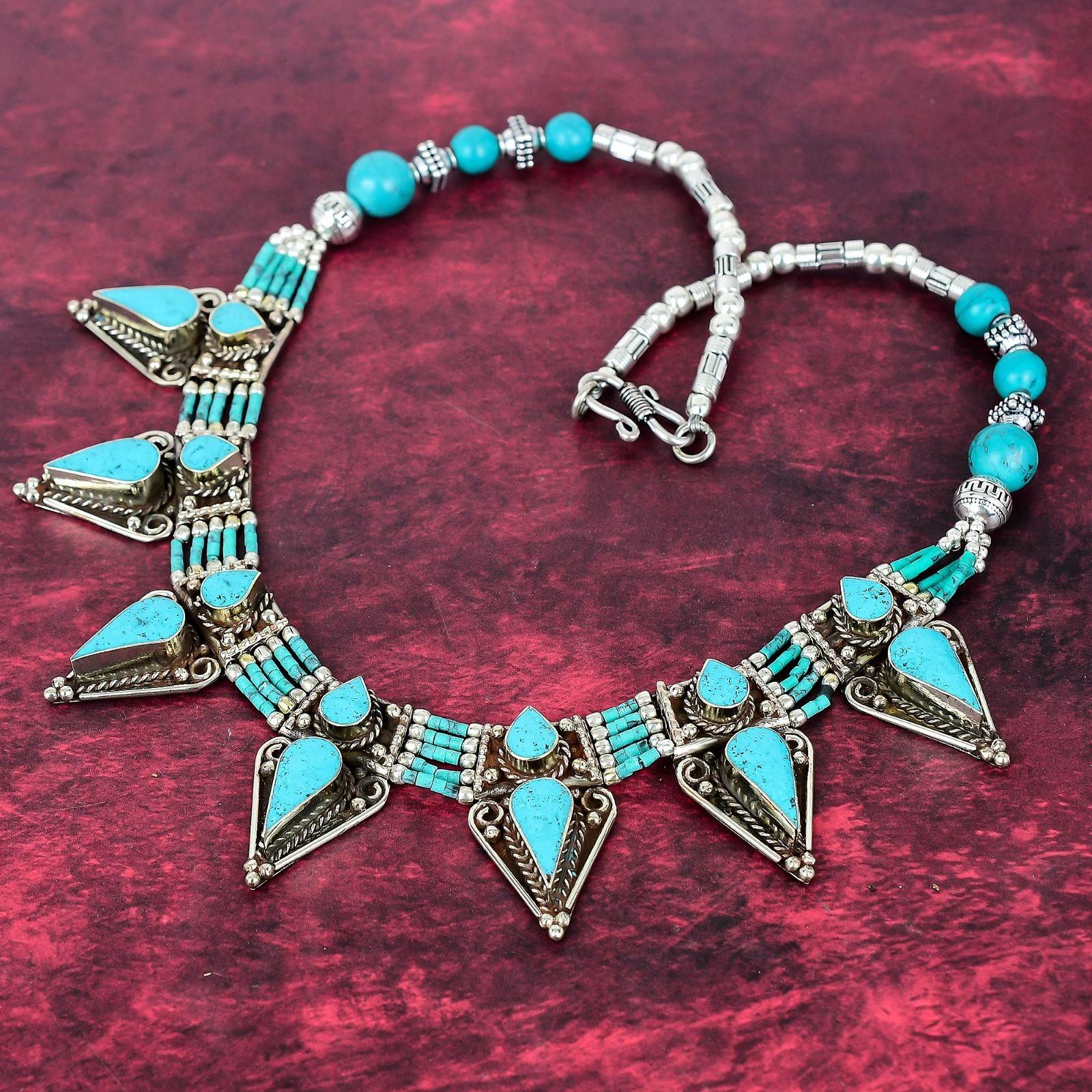 Turquoise Gemstone 925 Sterling Silver Handmade Designer Nepali Jewelry Necklace