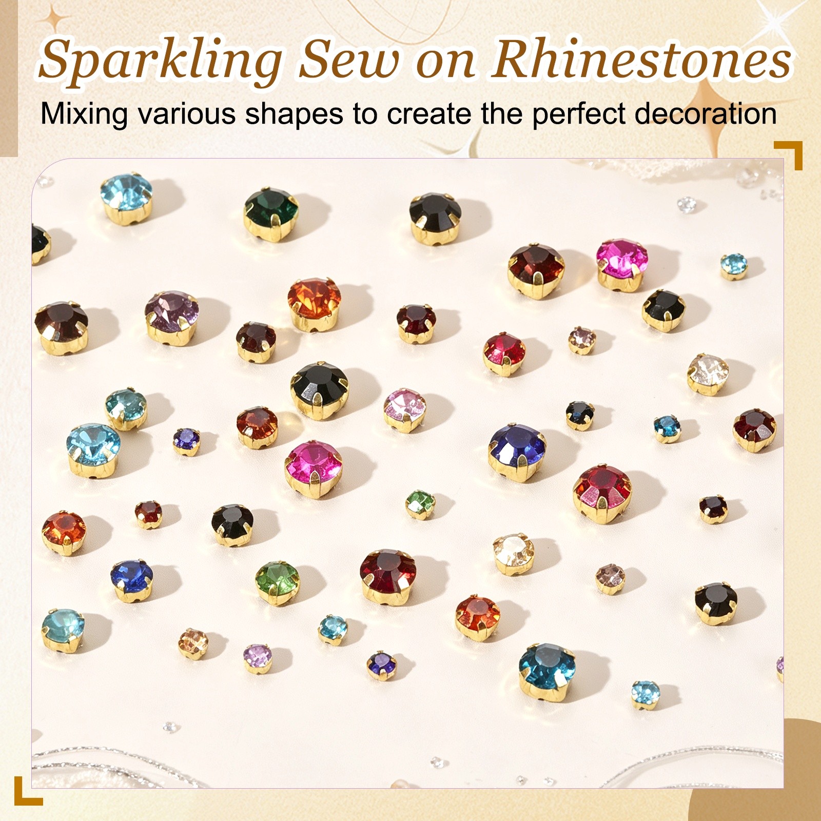 100 Pcs Sew on Rhinestones, 6 mm / 0.24 Inch Diameter, Champagne
