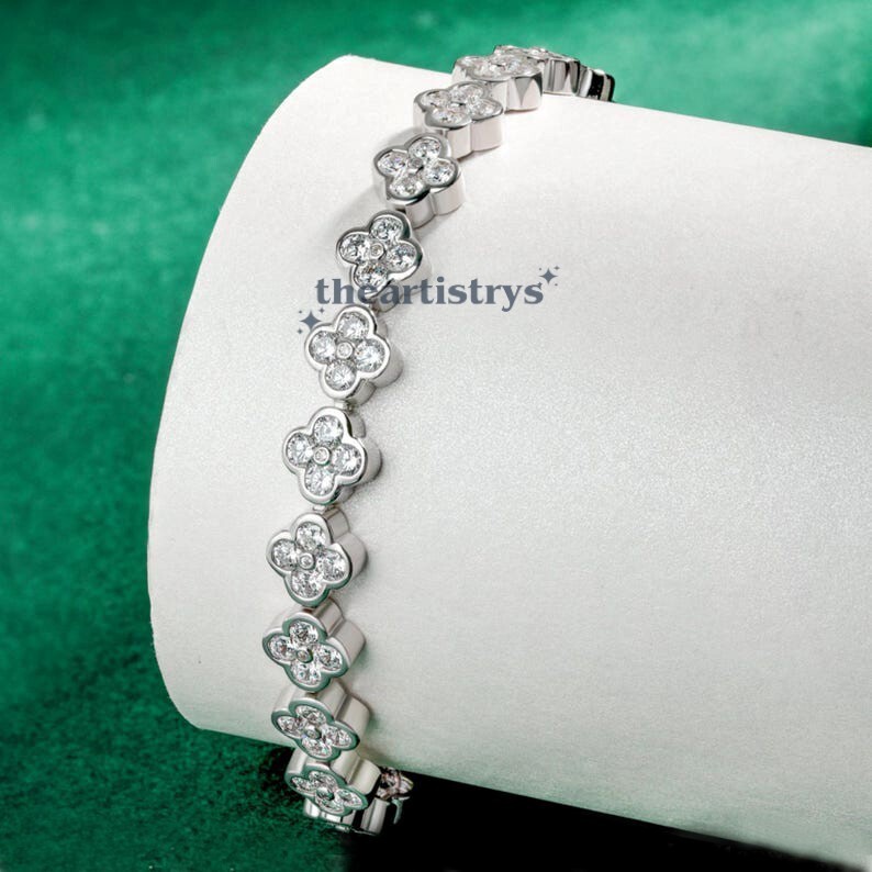 Solid 14K White Gold 7′ Inch Long Tennis Wedding Bracelet VVS1 Round Cut 6 Carat