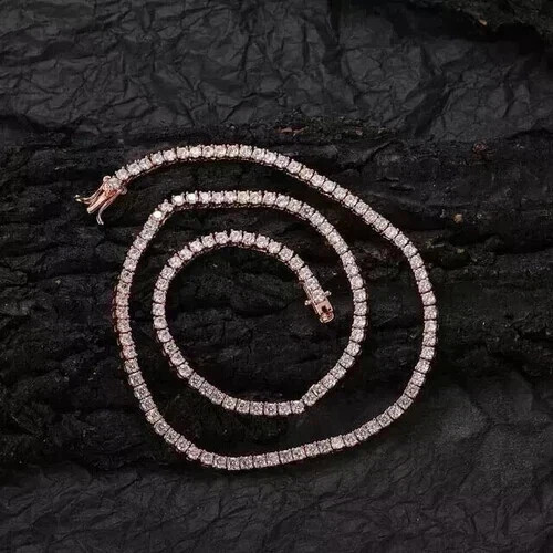 5MM Round Cut Lab Created Diamond Men’s Tennis Necklace 14K Rose Gold Plated