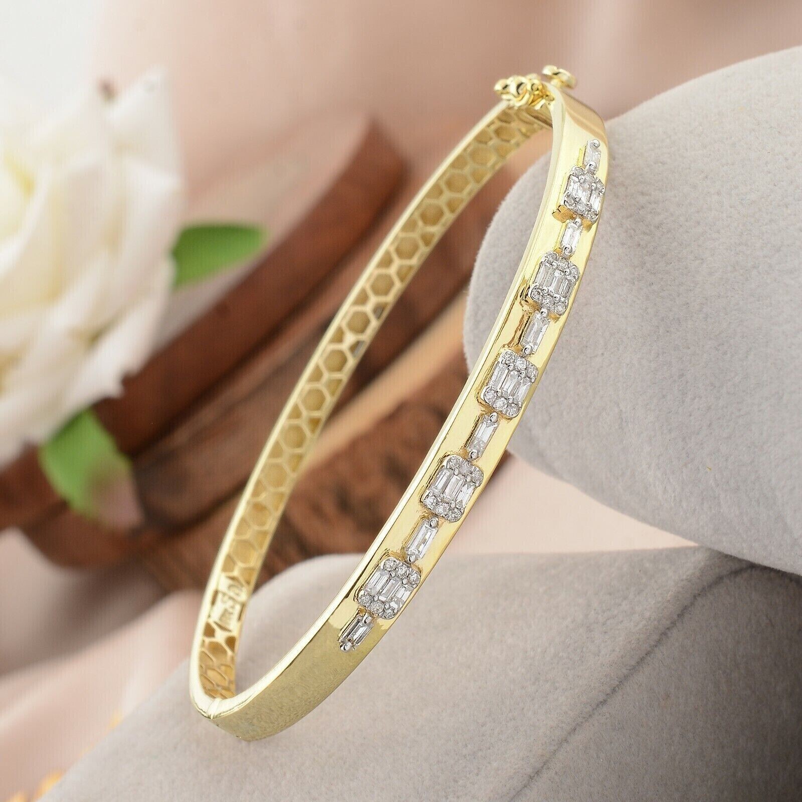 5CT Baguette Cut Lab Created Diamond Women’s Bangle 14K Yellow Gold Finish