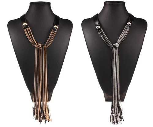 Black Haute Couture Silver Chain Long Lariat Tassel Necklace Fashion Jewelry