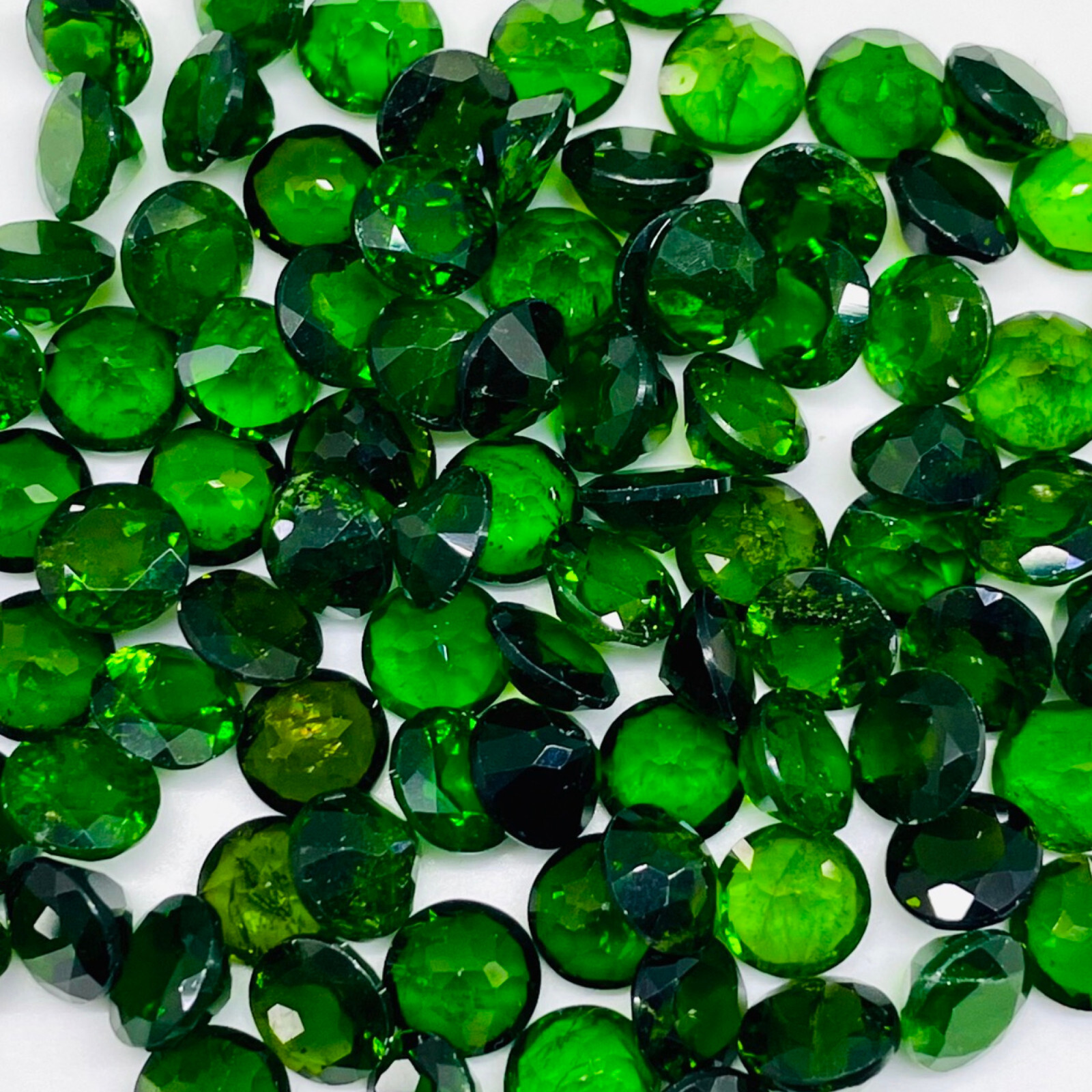 Natural Chrome Diopside 4 Pcs 7mm Round Cut Vivid Green Loose Gemstones Lot