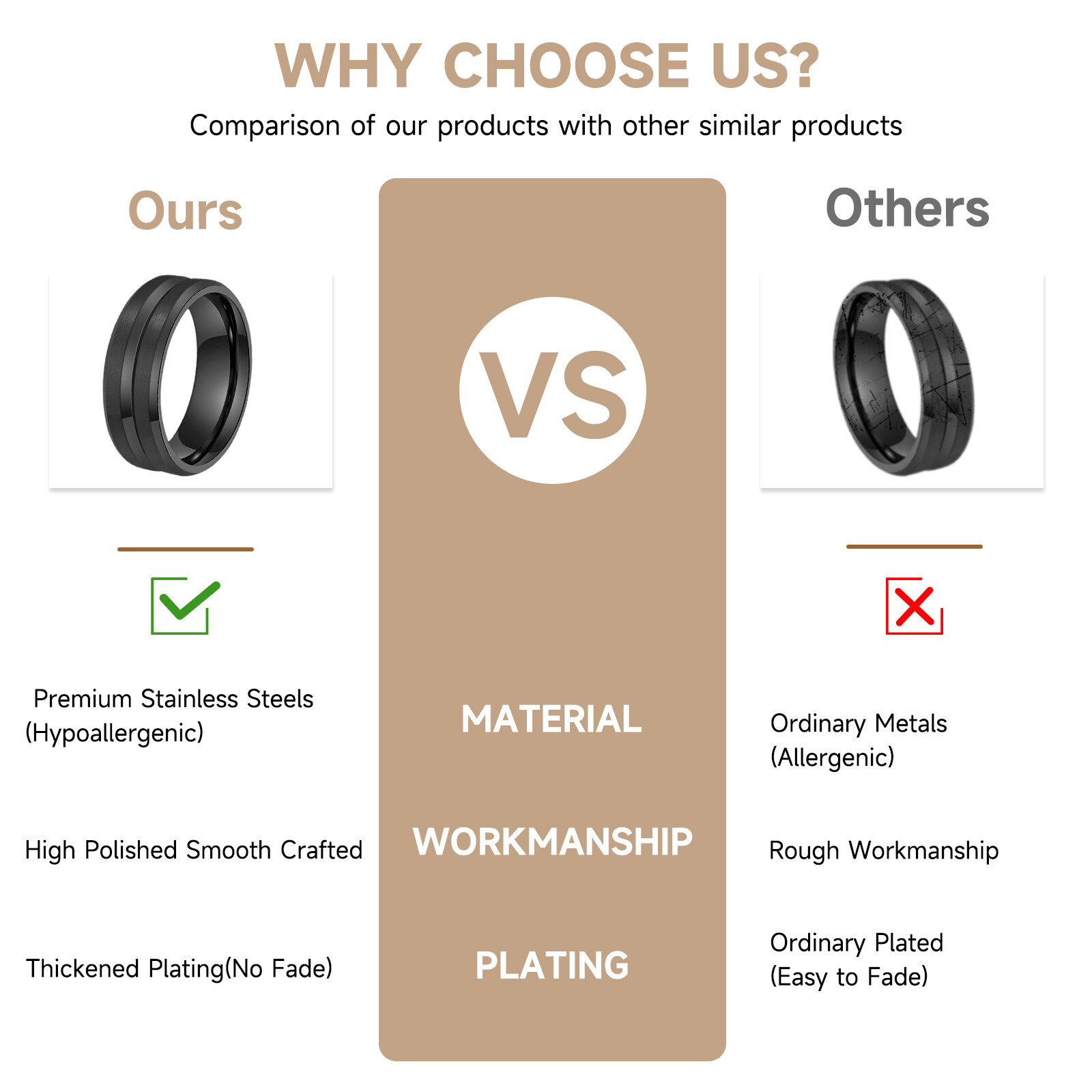 Couples His&Hers Stainless Steel Ring Set Cubic Zirconia Stacking Wedding Band