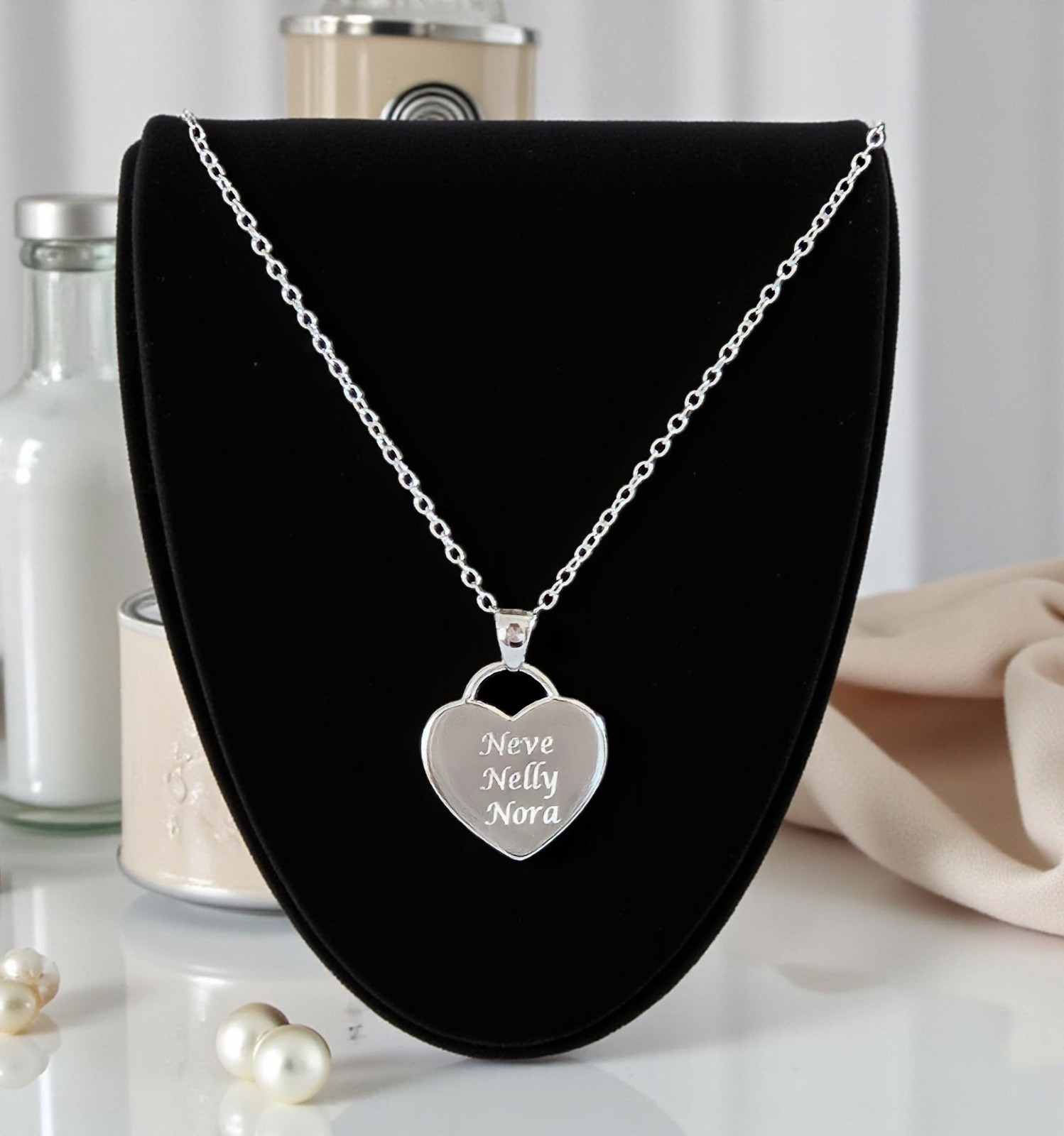 Personalised 925 Sterling Silver Engraved Heart Charm Pendant Necklace Gift