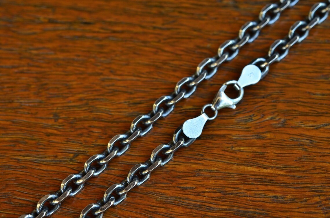 925 Sterling Silver Anchor Oxidized Chain 3.5mm Cable Chain Italian – All Sizes