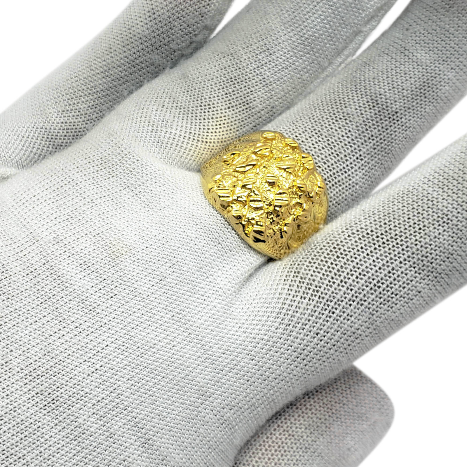 Solid 24K Yellow Gold Extra Large Diamond Cut Mens Nugget Ring, Size 5 – 11