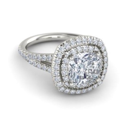 Cushion cut Lab Grown Diamond Wedding Ring 14K White Gold 2.50 Carat