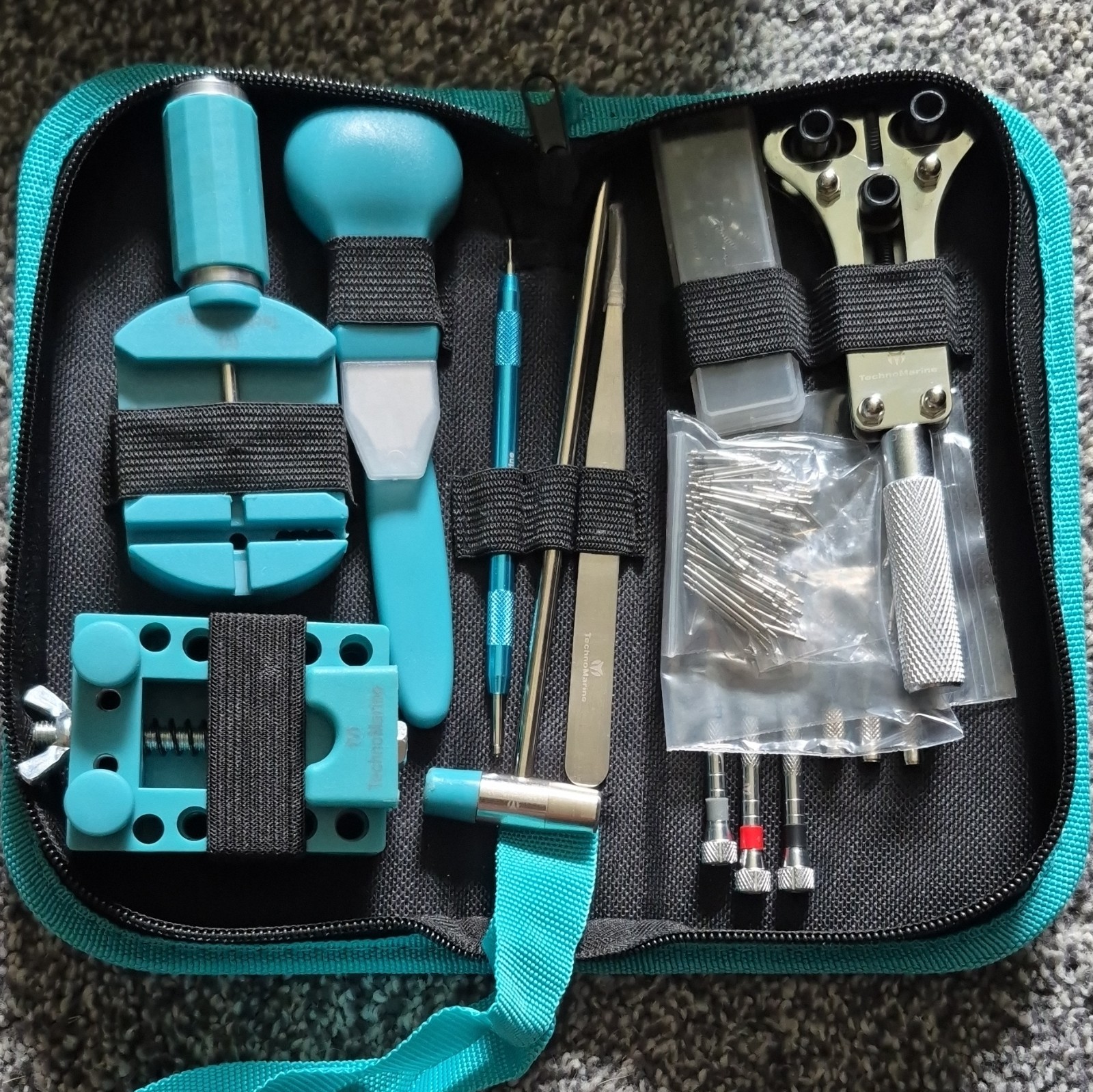 TechnoMarine Watch Travel Tool Kit Repair Kit w/ Blue Zip Case