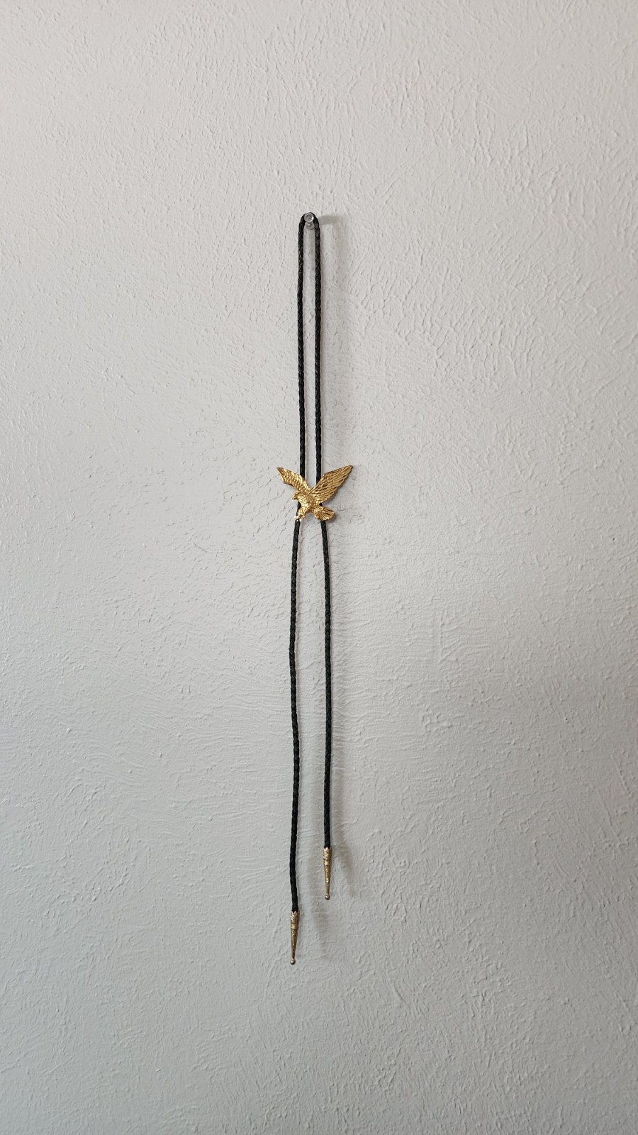 Golden Eagle Bolo Tie With Black Pleather Adjustable Rope