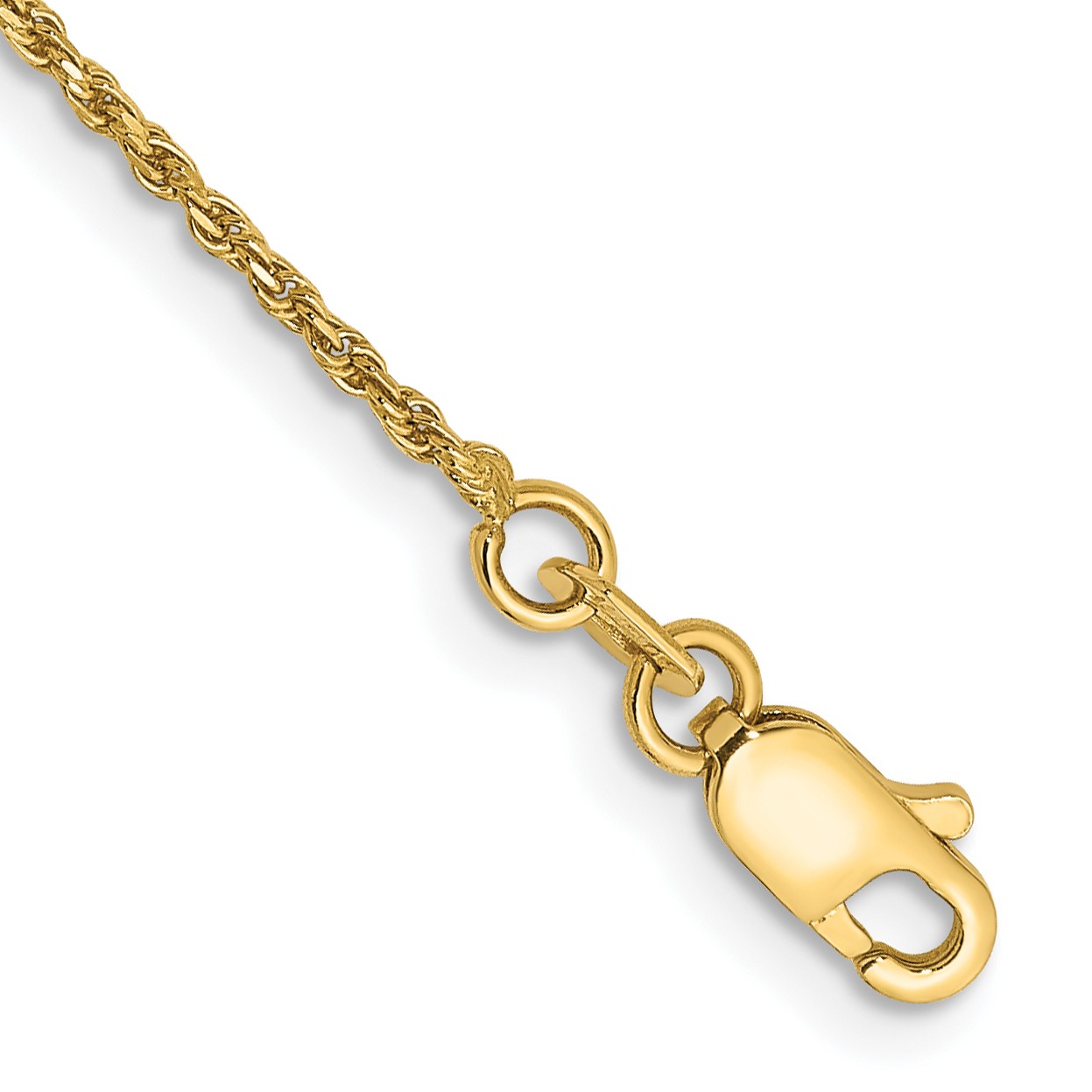 14K 9 inch 1.15mm Diamond-cut Machine Made Rope with Lobster Clasp Anklet 010L