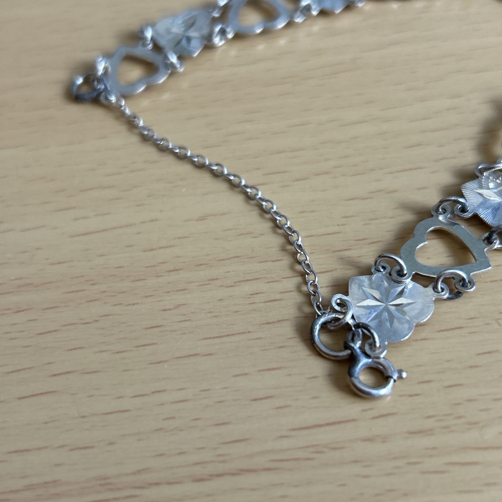 Vintage 925 Silver Heart Link Bracelet / 18cm/ Safety Chain