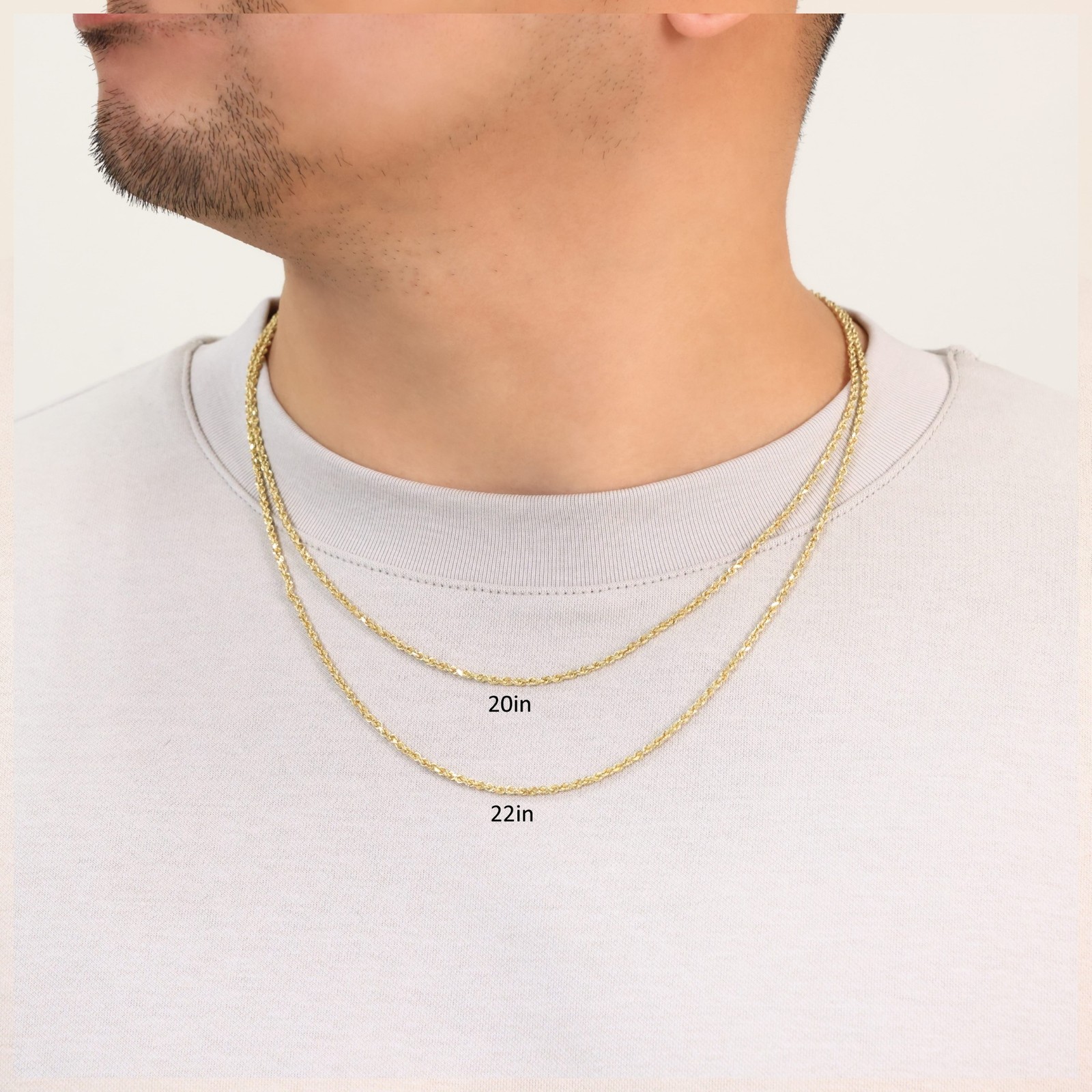 14K Yellow Gold Solid 1.8mm Diamond Cut Rope Link Chain Pendant Necklace 16″-30″