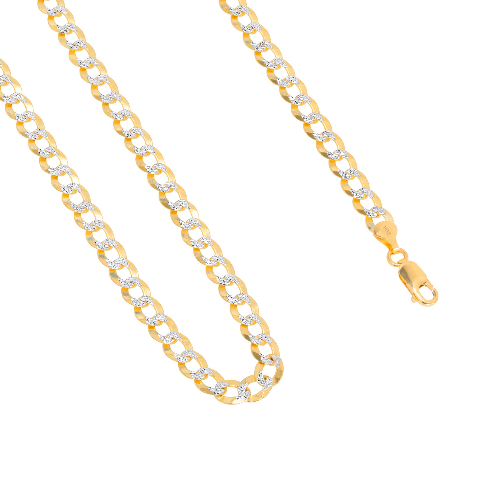 Solid 14K Gold 2-12mm Diamond Cut Pave Curb Chain Cuban Necklace Bracelet 7″-30″