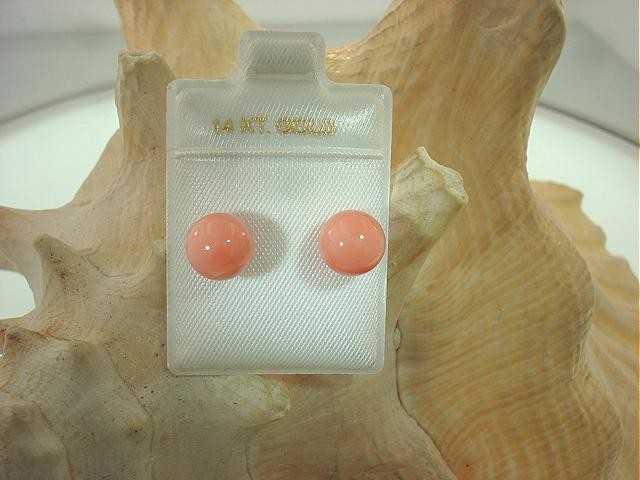 6-12MM WESTERN PACIFIC CALIBRATED ROUND PINK CORAL 14K YELLOW GOLD STUD EARRINGS