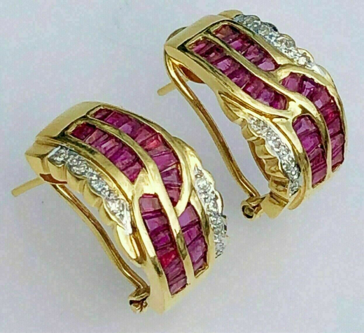 2Ct Lab Created Baguette Cut Red Ruby Huggie Hoop Earrings 14K Yellow Gold FN