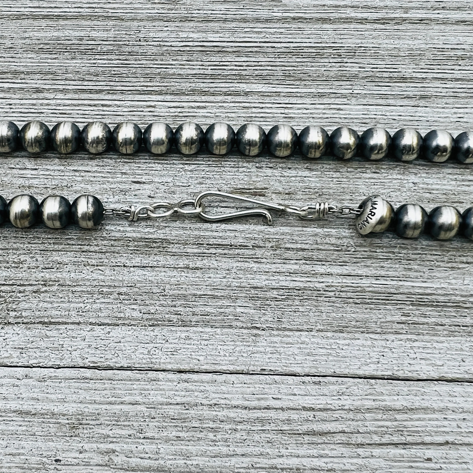 20″ Sterling silver handmade Navajo Pearl 7mm round Bead Necklace Dorinda Maria