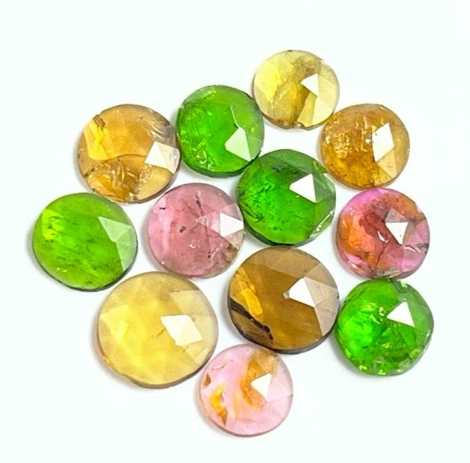 MULTI TOURMALINE LOOSE GEMSTONE 6 TO 7 MM ROUND ROSECUT 12 PEICES 6.80 CARATS