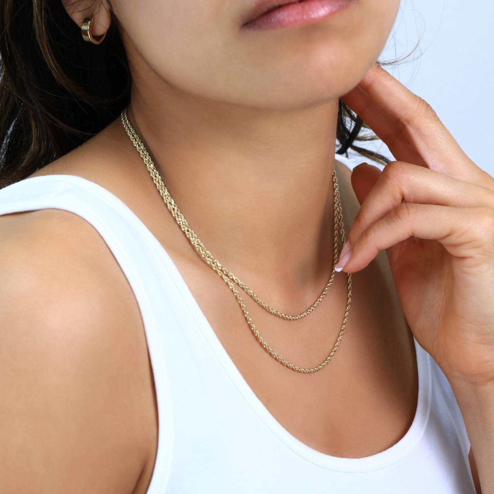 14K Yellow Gold Solid 1.8mm Diamond Cut Rope Link Chain Pendant Necklace 16″-30″