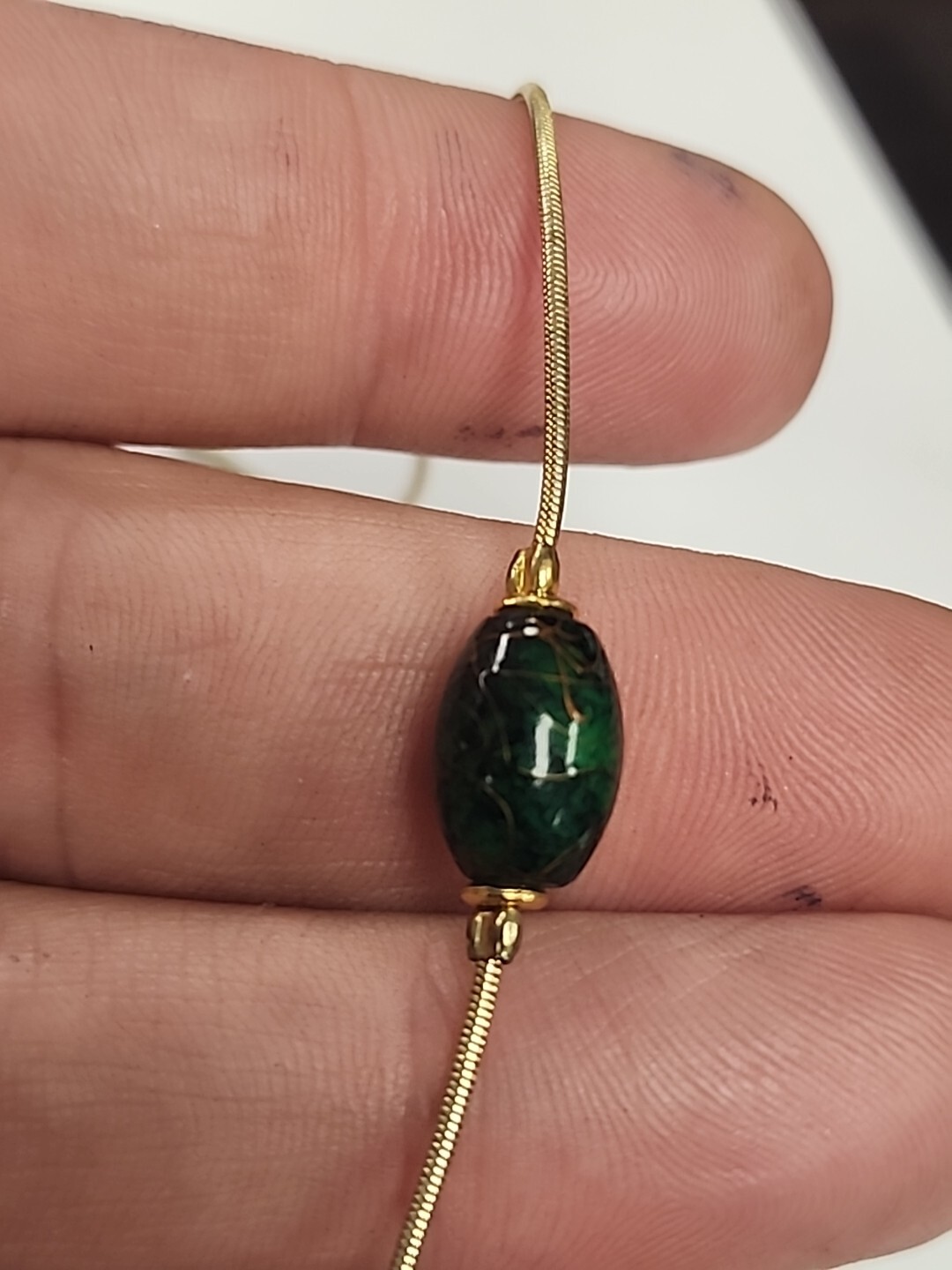 Enamel Bead Gold Tone Snake Link Chain Necklace Square Pendant 22.5in Long