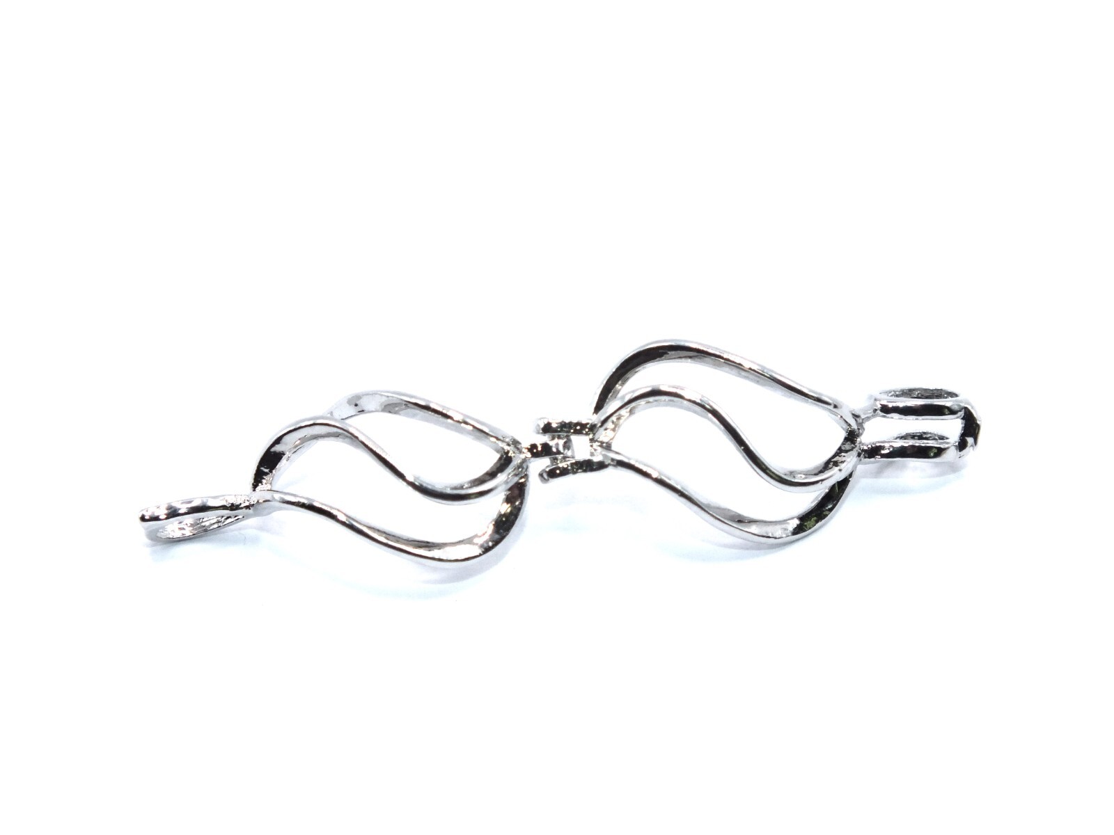 Silver Oval Basket Pearl Cage Charm Pendant Necklace – Crystal Bead Locket